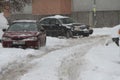 Cars under uncleaned snow during heavy snowfall in the city of Sofia, Bulgaria Ã¢â¬â feb 26,2018. Royalty Free Stock Photo